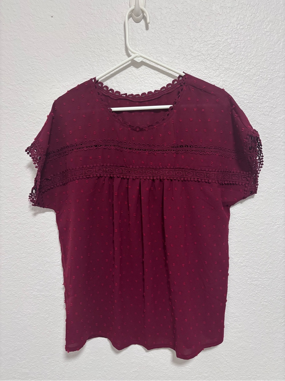Women's Lace-Trim Burgundy Blouse
